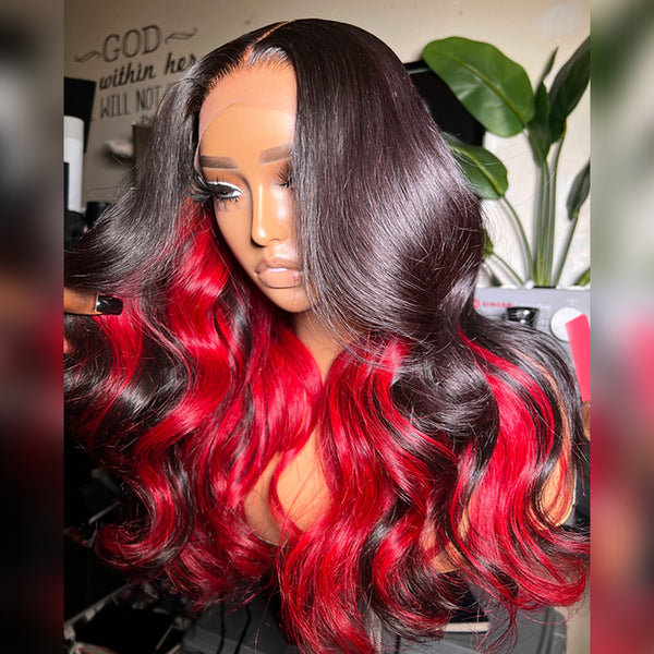 Hide Red Hair Under The Black 13x4 Human Hair Wigs Mix Color