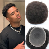 MIUFEE Toupee for Men Afro Kinky Curly Replacement System 4mm For Black Men 10x8