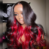 Hide Red Hair Under The Black 13x4 Human Hair Wigs Mix Color Pre-Plucked Natural Wave [LFW36]