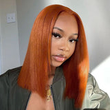 5x5 Closure Lace Wig Ginger Orange Pumpkin Human Hair Wig Blunt Cut Bob Wig [BOB04]