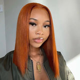 5x5 Closure Lace Wig Ginger Orange Pumpkin Human Hair Wig Blunt Cut Bob Wig [BOB04]