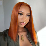 5x5 Closure Lace Wig Ginger Orange Pumpkin Human Hair Wig Blunt Cut Bob Wig [BOB04]