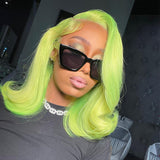 Shiny Green 13x4 Lace Front Human Hair Wig Transparent Lace Natural Hairline [LFW08]