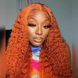 Ginger Orange Curly 13x4 Lace Front Wig Water Wave Human Hair With Baby Hair [LFW31]