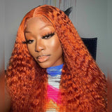 Ginger Orange Curly 13x4 Lace Front Wig Water Wave Human Hair With Baby Hair [LFW31]