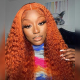 Ginger Orange Curly 13x4 Lace Front Wig Water Wave Human Hair With Baby Hair [LFW31]