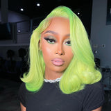 Shiny Green 13x4 Lace Front Human Hair Wig Transparent Lace Natural Hairline [LFW08]