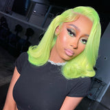 Shiny Green 13x4 Lace Front Human Hair Wig Transparent Lace Natural Hairline [LFW08]