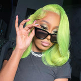 Shiny Green 13x4 Lace Front Human Hair Wig Transparent Lace Natural Hairline [LFW08]