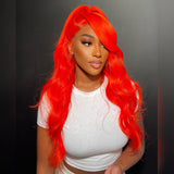 Red Orange Color Human Hair Natural Wave 13x4 Lace Front Wig Small Knots [LFW21]