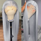 Grey Lace Front Human Hair Wigs Striaght Transparent Lace Wig