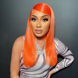 Straight Lace Front Human Hair Wigs Orange Color Transparent Lace Wig [LFW24]