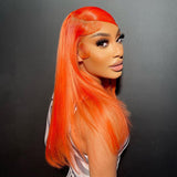 Straight Lace Front Human Hair Wigs Orange Color Transparent Lace Wig [LFW24]