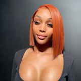 Blunt Cut Straight Bob Wig Ginger Color 13x4 Lace Front Wig Short Hair [BOB03]