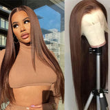 Chocolate Brown Lace Front Straight Wig 100% Real Human Hair