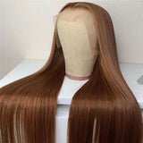 Chocolate Brown Lace Front Straight Wig 100% Real Human Hair